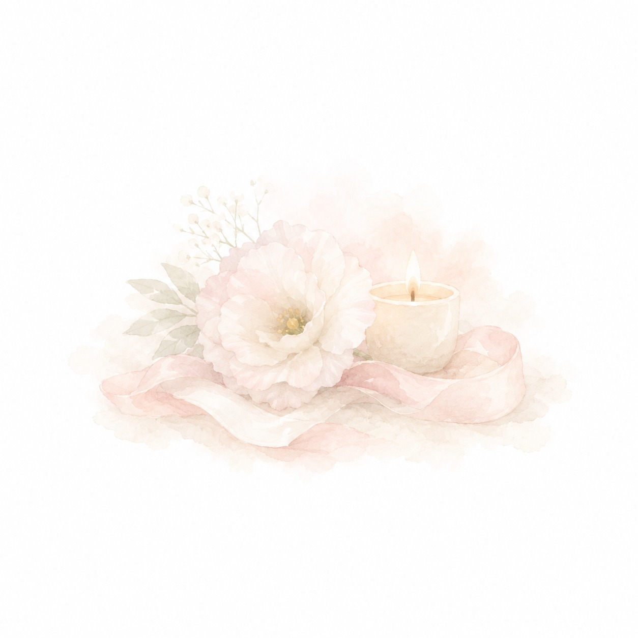 火葬のみの小さなお別れを表す小さなお花と灯りのイラスト