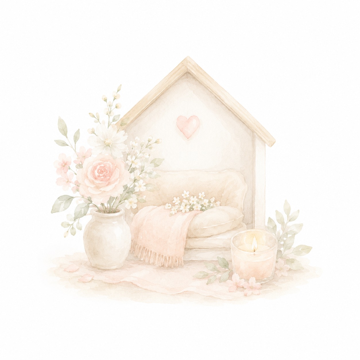 ご自宅でのお別れを表すやさしい空間のイラスト
